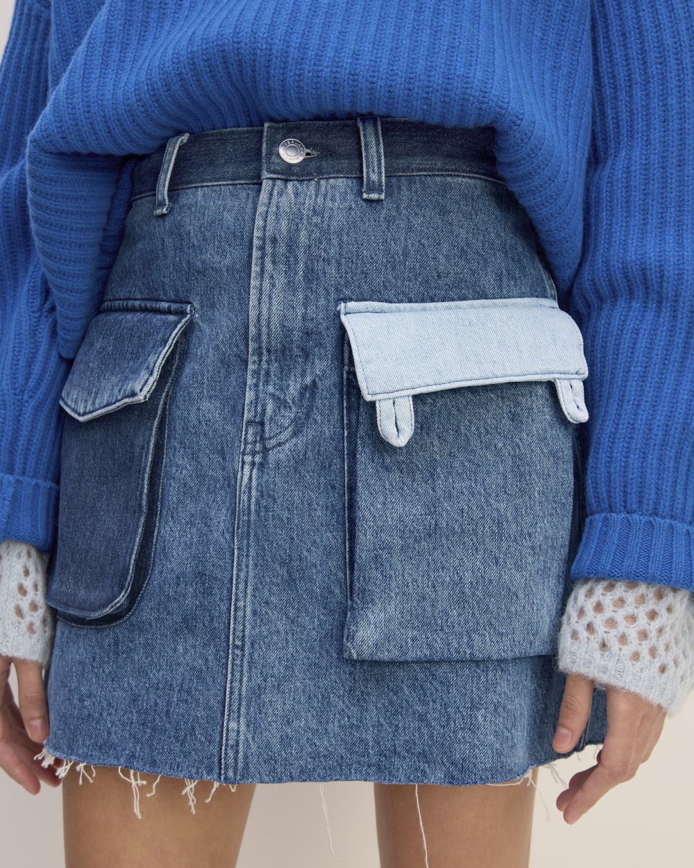 The Everlane x Marques' Almeida Denim Patchwork Mini Skirt | Diamond Blue