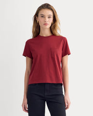 The Box-Cut Tee in Essential Cotton | Merlot | Pocket