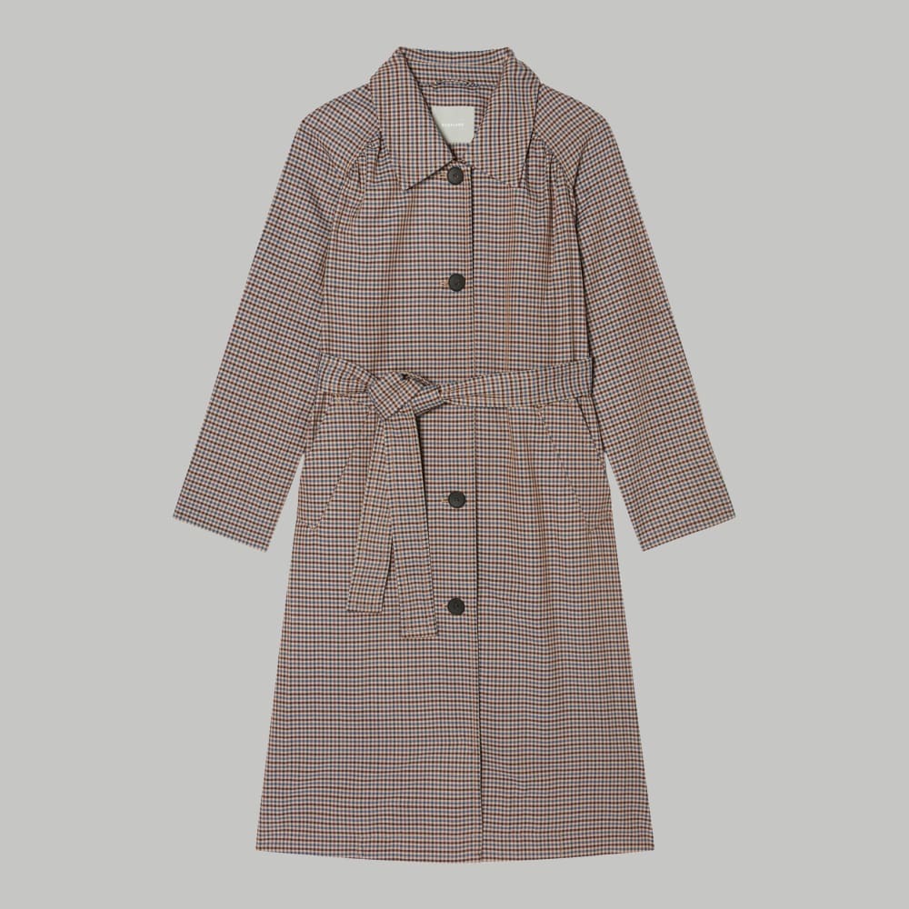 The Gathered Drape Trench | Blue / Brown Houndstooth