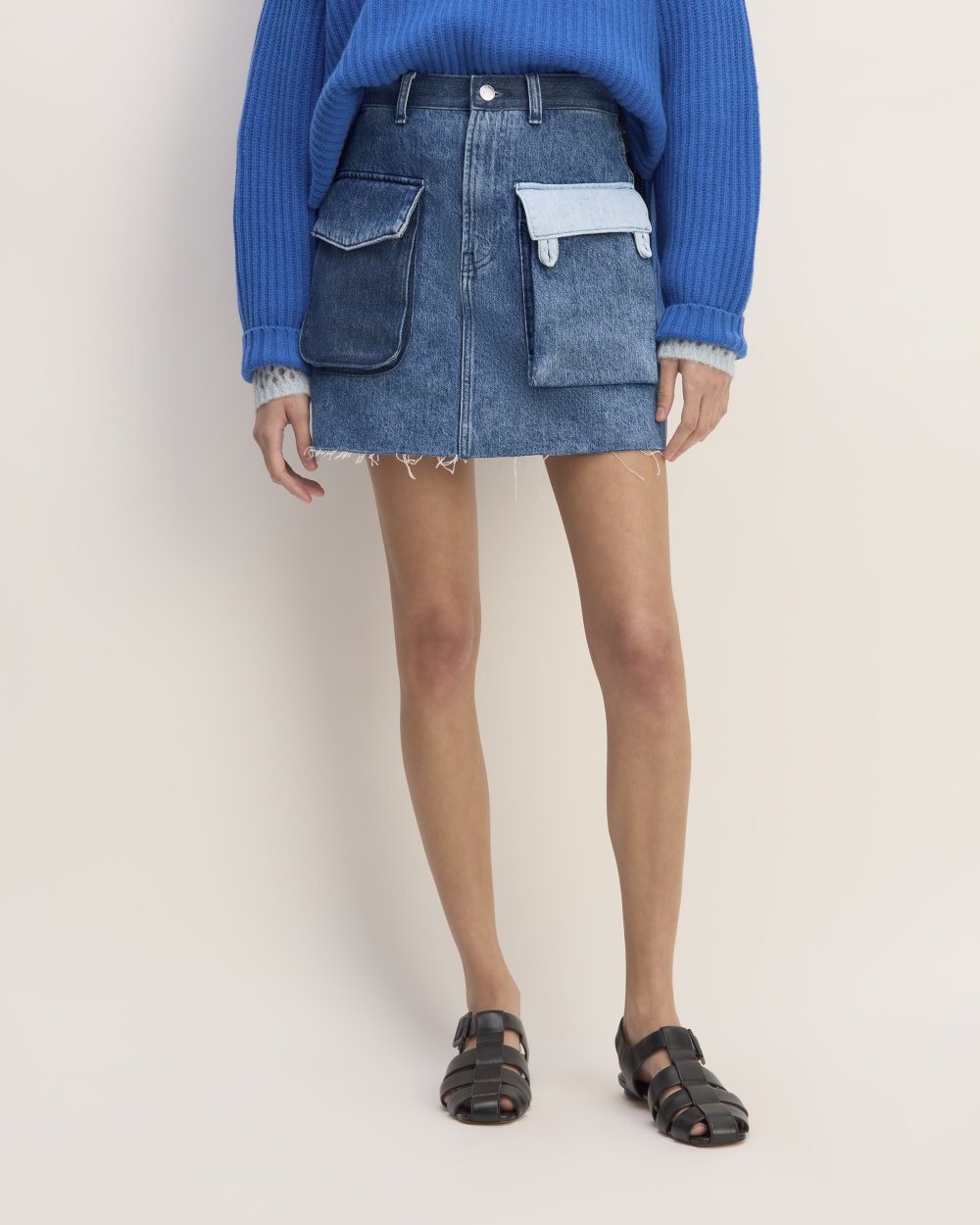 The Everlane x Marques' Almeida Denim Patchwork Mini Skirt | Diamond Blue