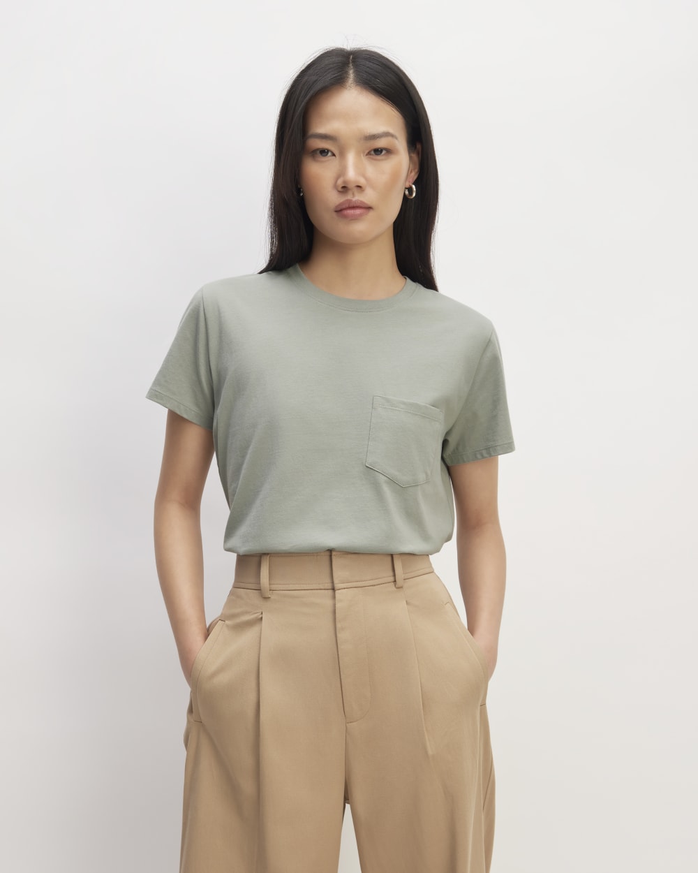 The Box-Cut Tee in Essential Cotton | Sage Green | Pocket