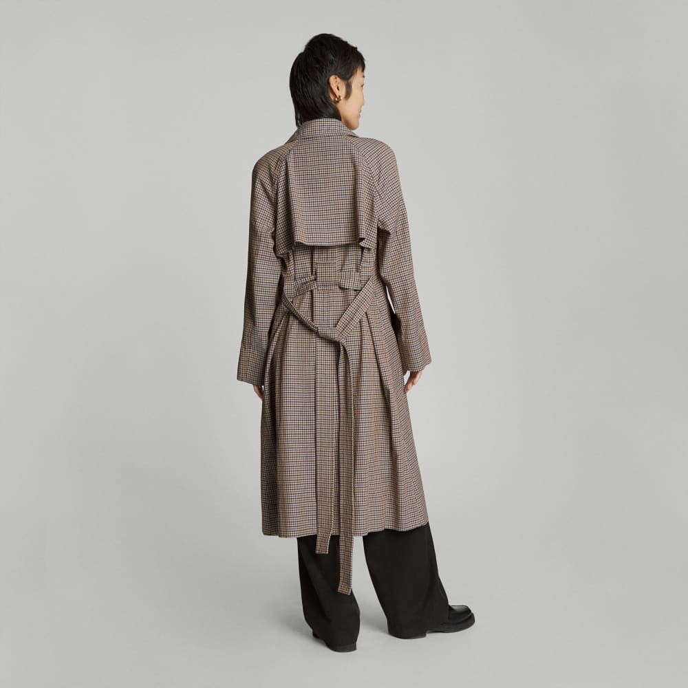 The Gathered Drape Trench | Blue / Brown Houndstooth