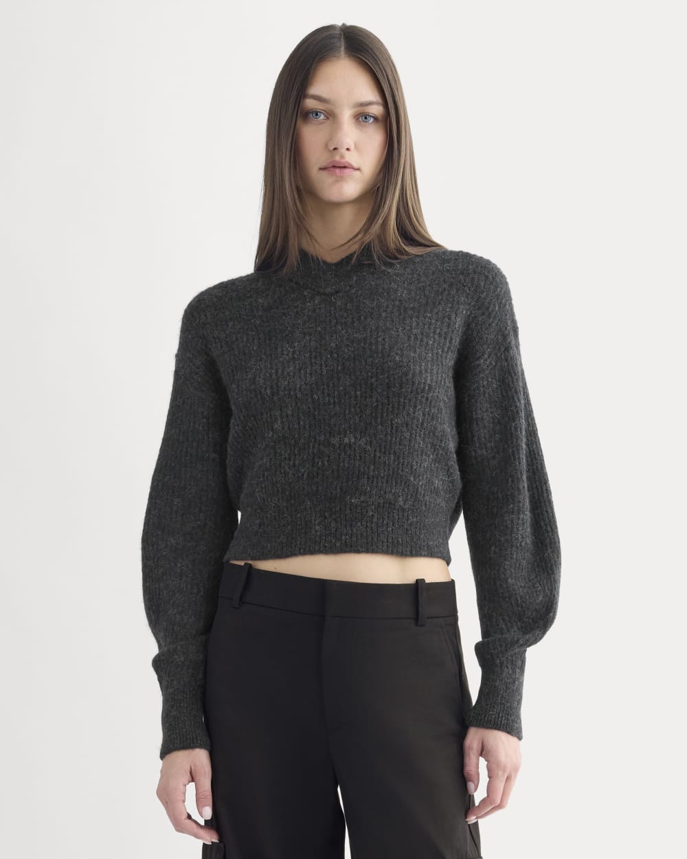 Cropped Cocoon Sweater in Alpaca | Heathered Black