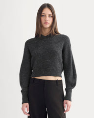 Cropped Cocoon Sweater in Alpaca | Heathered Black