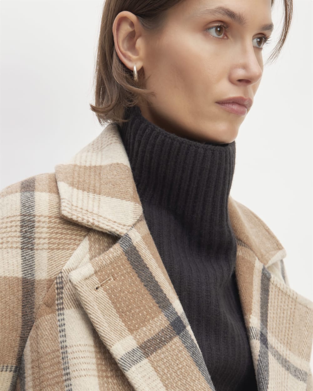 The Italian ReWool® Long Peacoat | Heathered Charcoal / Cornstalk / Toasted Coconut / Biscotti