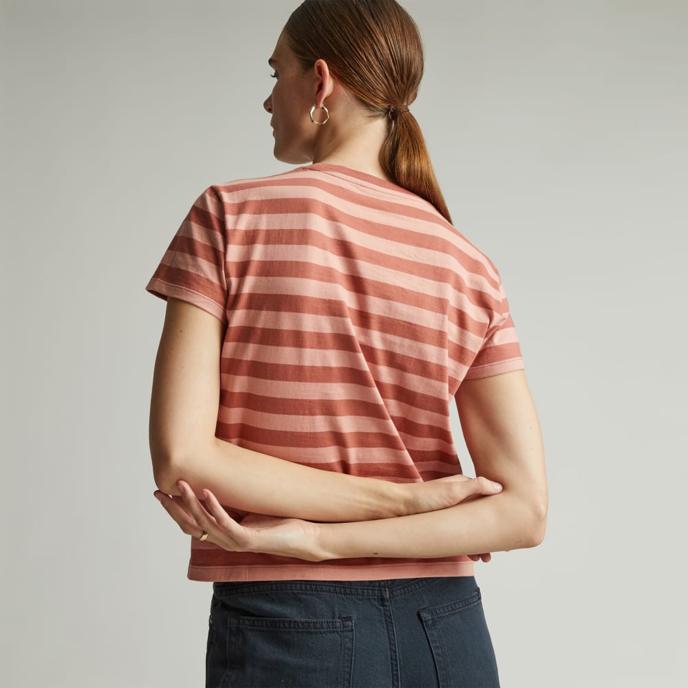 The Box-Cut Tee in Essential Cotton | Redwood Stripe | No Pocket