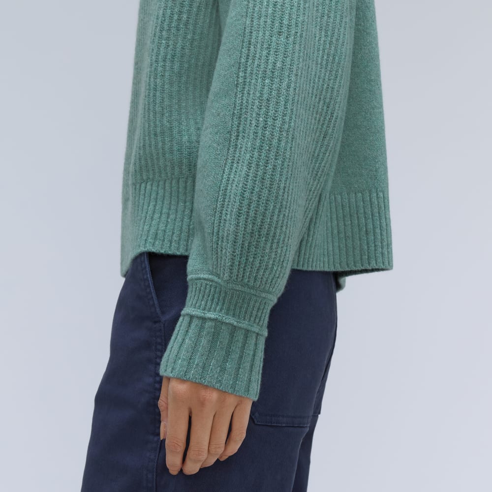 The Cashmere Ribbed Turtleneck | Heathered Dusty Aqua