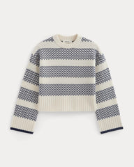 Nordic Cropped Boxy Crew in Luxe Merino | Bone/True Navy