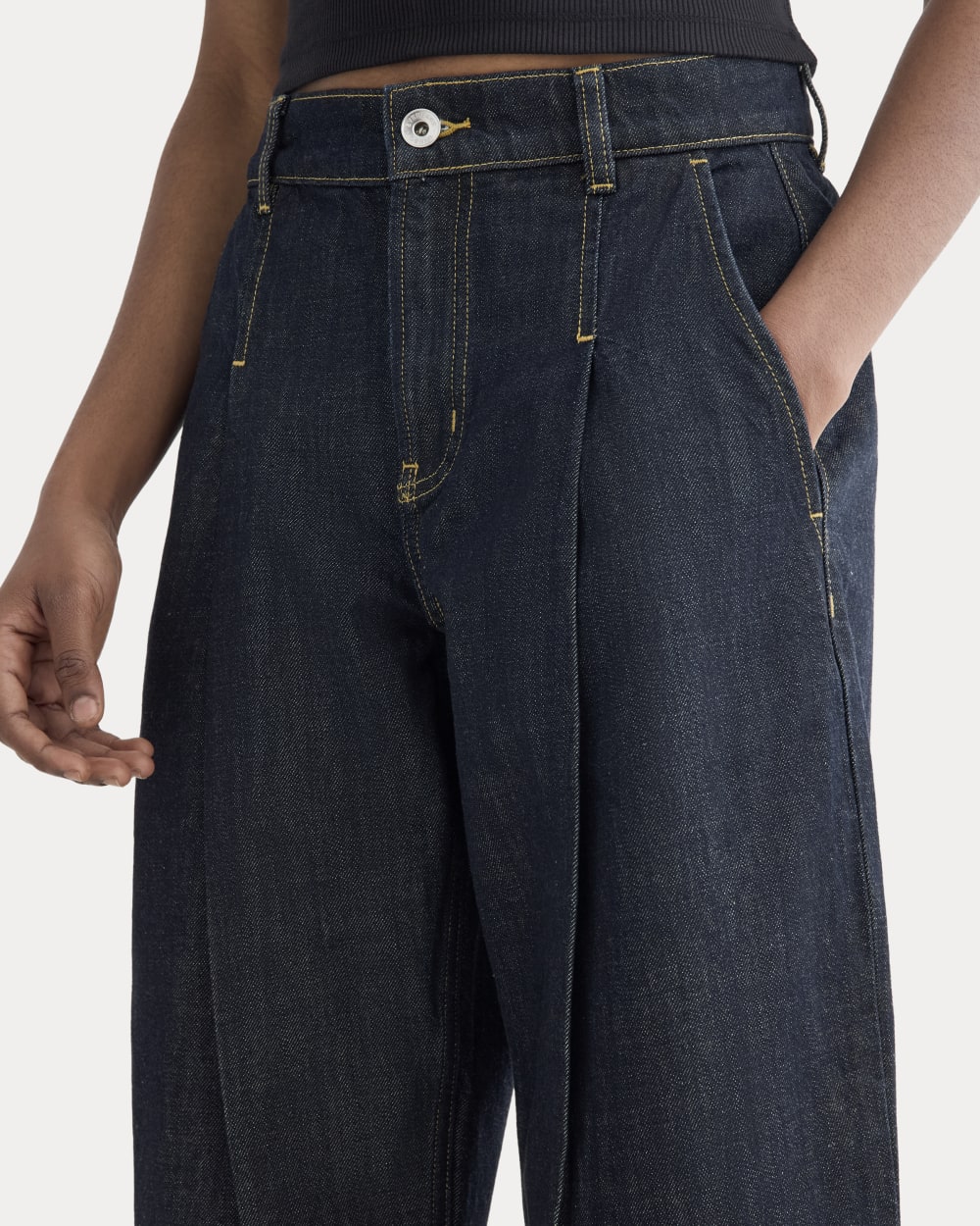 The High Rise Pleated Jean | Dark Indigo