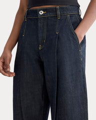 The High Rise Pleated Jean | Dark Indigo