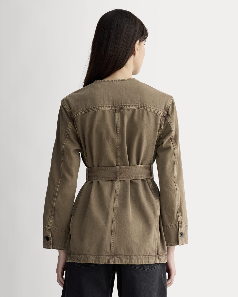 The Long Denim Barrel Jacket | Garment-Dyed Chocolate