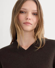 Cashmere Cropped High-V Sweater | Dark Chocolate