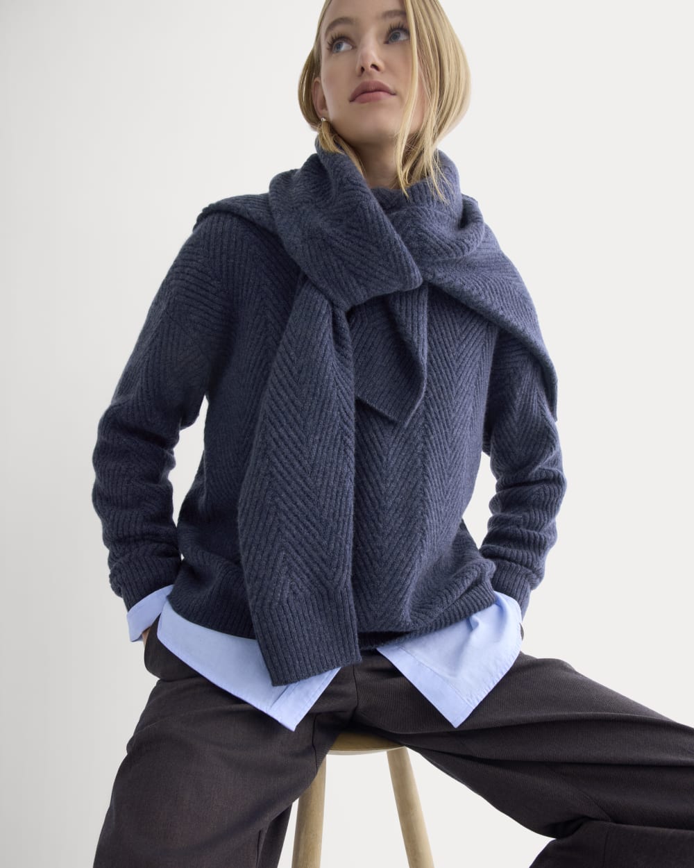 Cashmere Herringbone Sweater | Indigo
