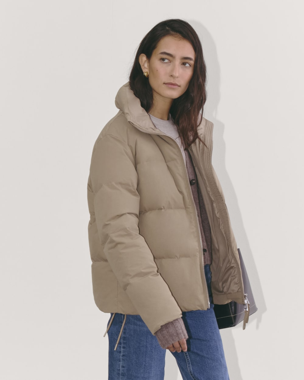The Puffer Bomber | Taupe Grey