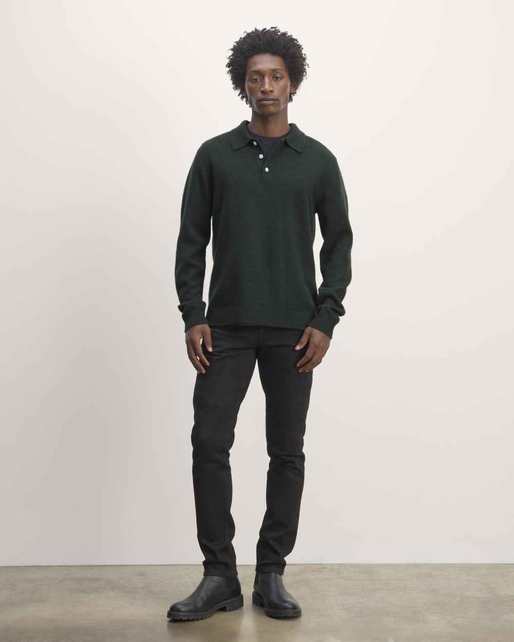 The Classic Polo in Luxe Merino | Heather Scarab Green