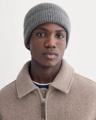 The Cashmere Ribbed Beanie | Heather Charcoal
