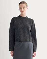 Cropped Boxy Crew in Luxe Merino | Heathered Black Donegal