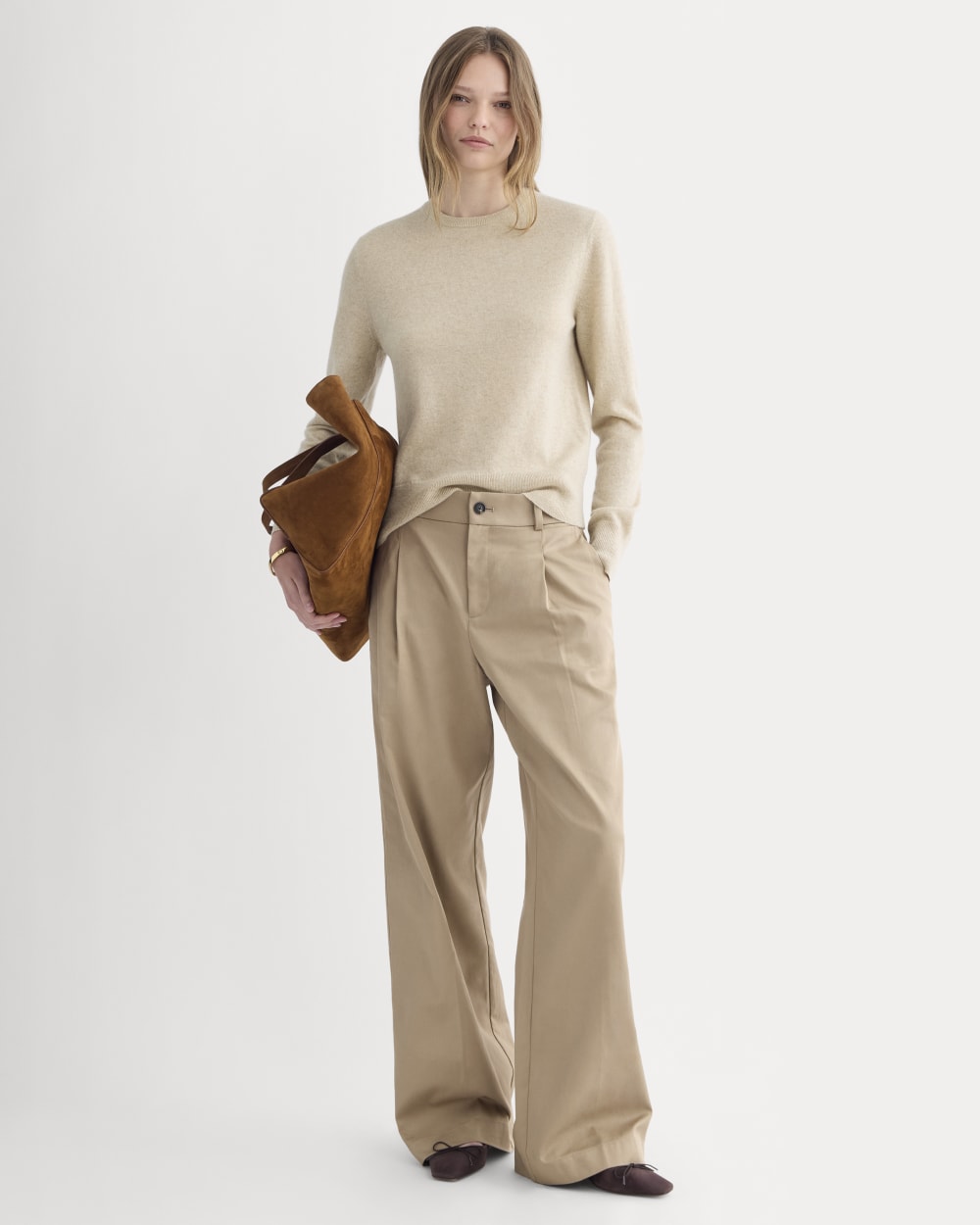 Cashmere Slim Crew Sweater | Heather Light Camel