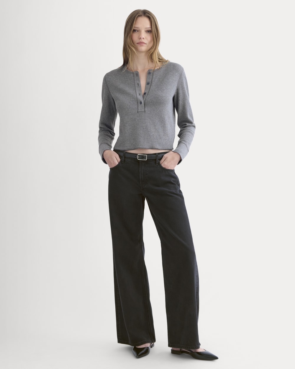 Boxy Henley in Cozy Waffle | Heathered Charcoal