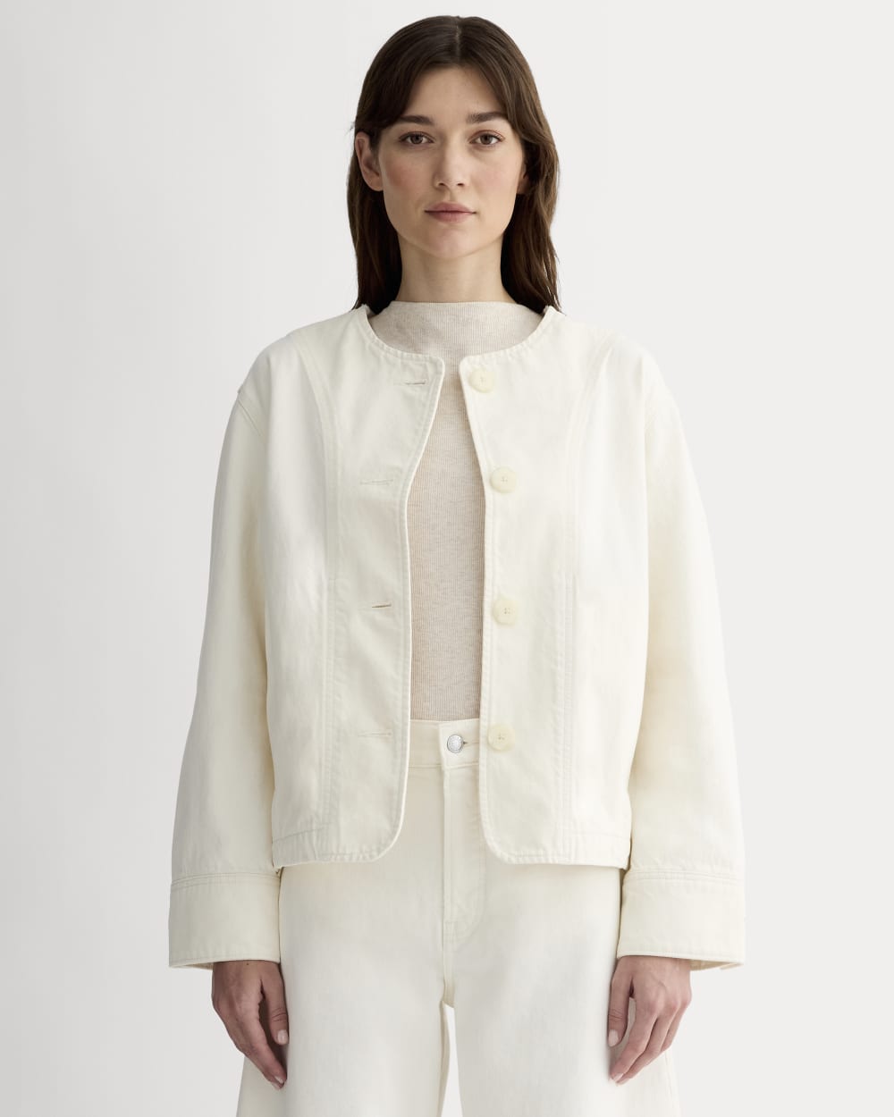 The Denim Barrel Jacket | Calico Ecru