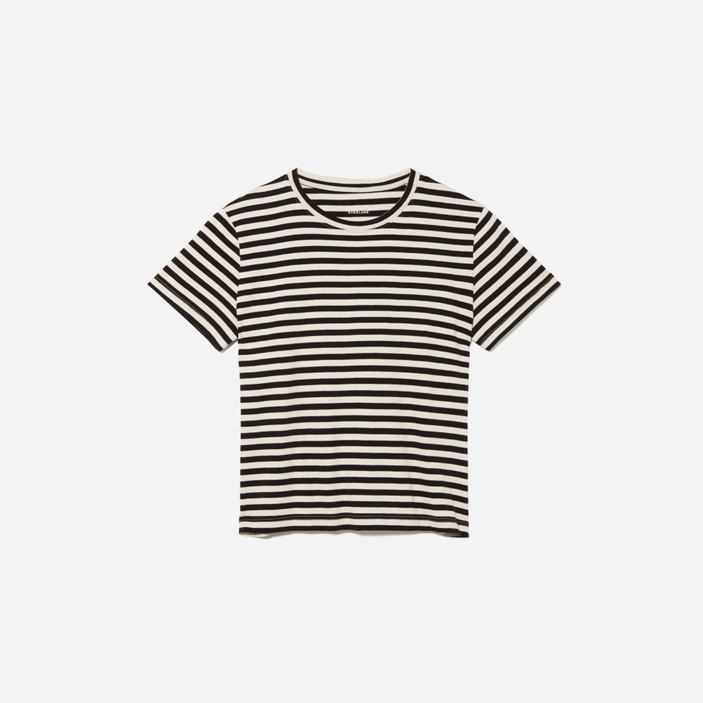 The Box-Cut Tee in Essential Cotton | Sandstone / Black | No Pocket