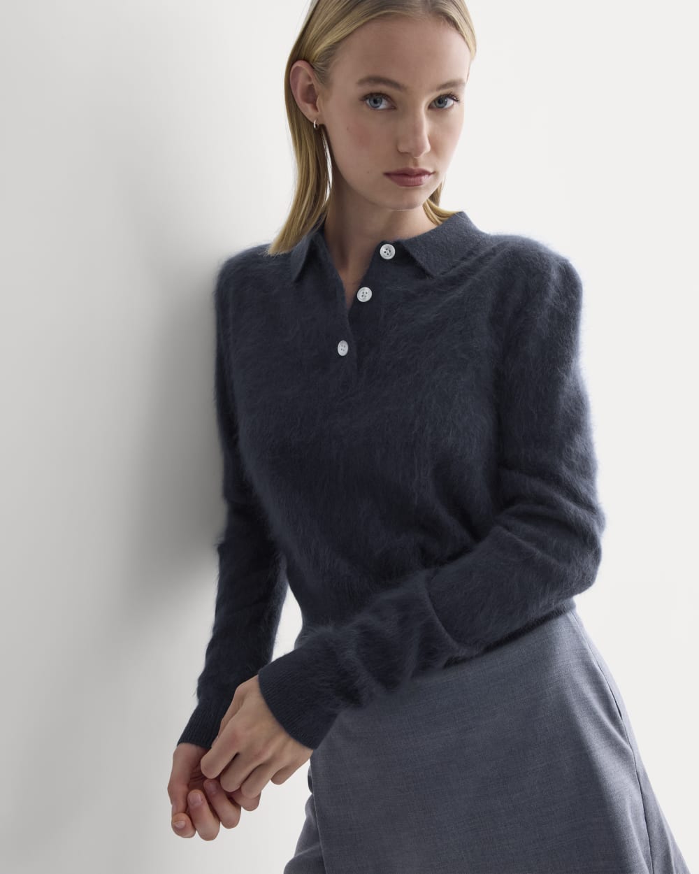 Lush Cashmere Cropped Polo Sweater | Starry Navy