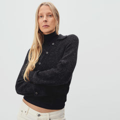 The Alpaca Collared Cardigan | Heathered Black