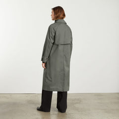The Long Mac Coat | Pewter Green