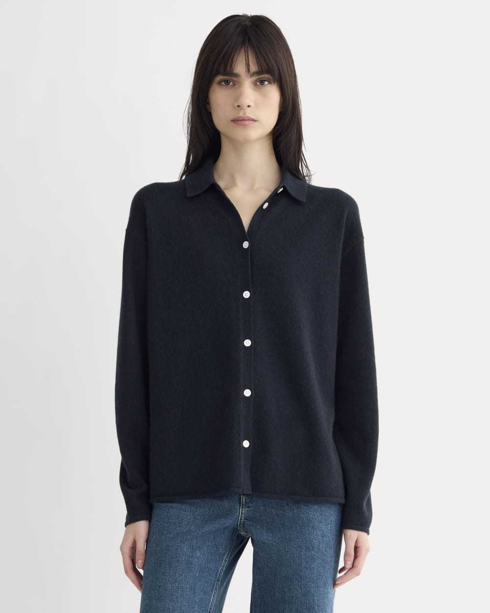 Cashmere Button-Up Shirt | Navy