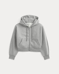 Luxe Fleece Full-Zip Cropped Hoodie | Vintage Heather Grey