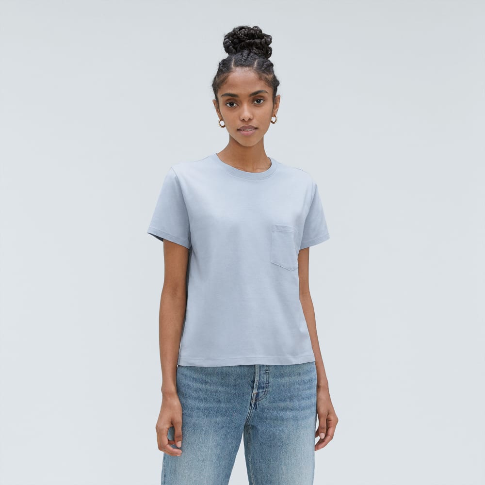 The Box-Cut Tee in Essential Cotton | Mist | Pocket