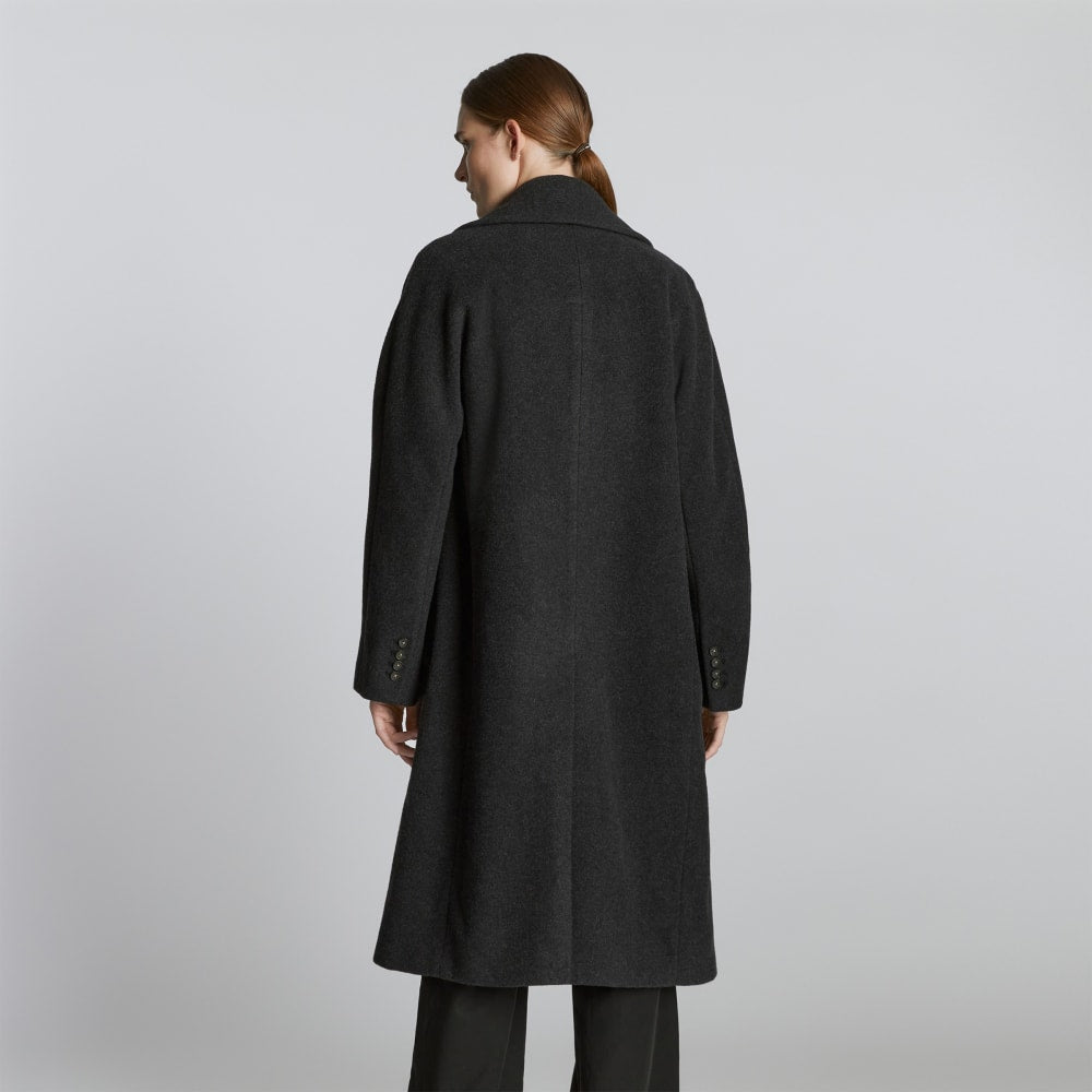 The Italian ReWool® Long Peacoat | Heathered Black