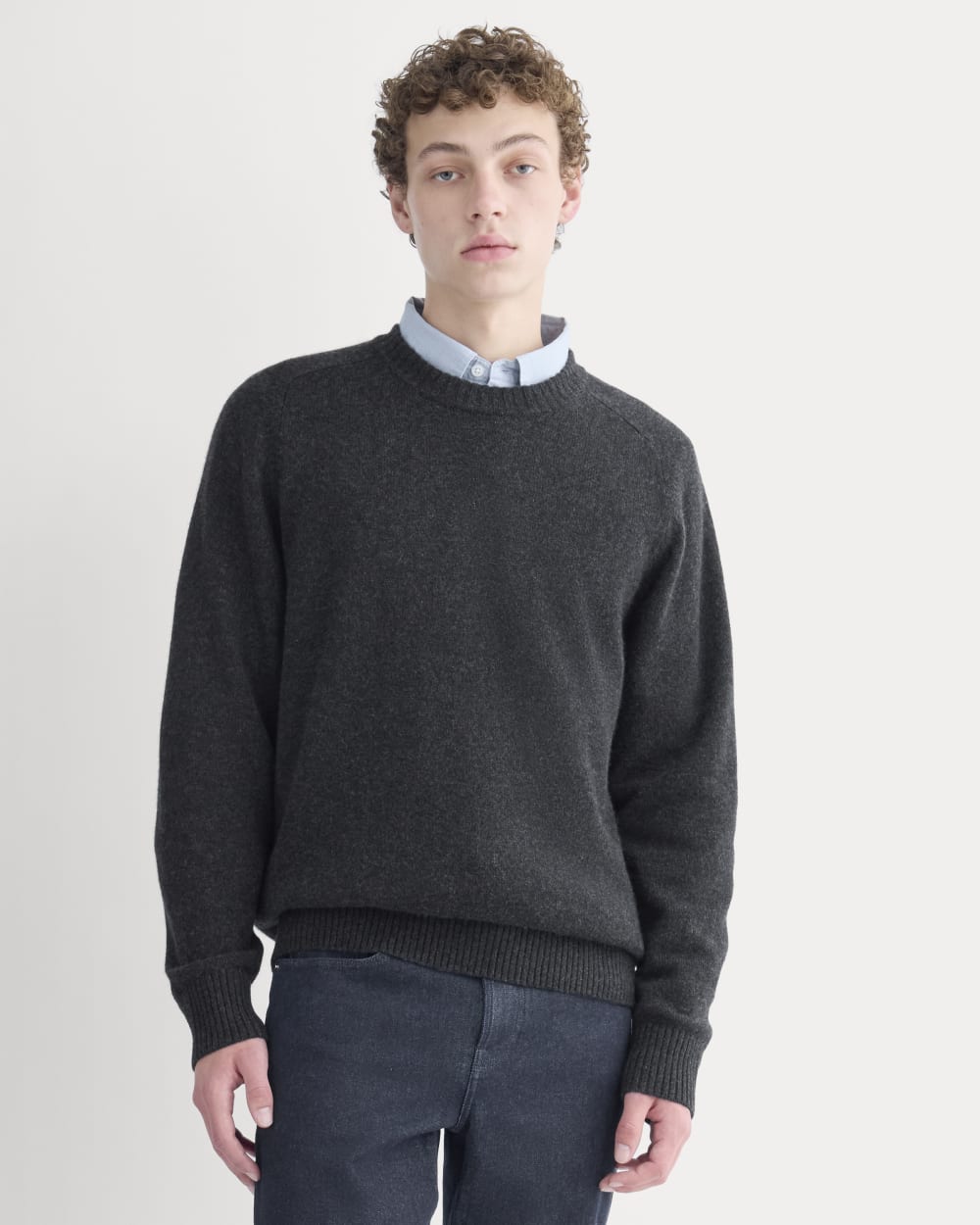Midweight Cashmere Crew | Heathered Black