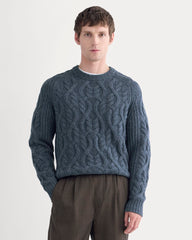 Cable Knit Crew in Luxe Merino | Heather Midnight Navy