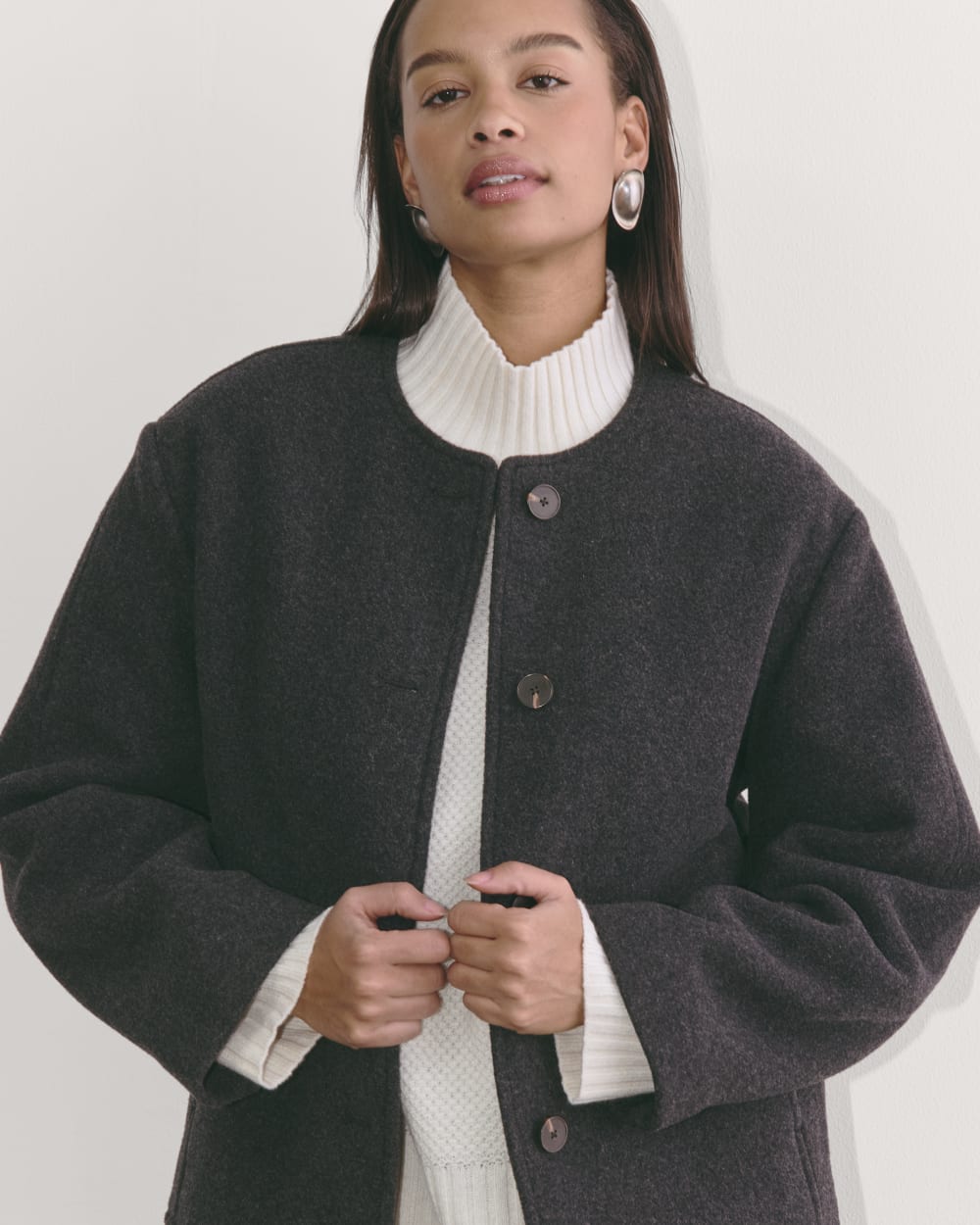 The Cocoon Coat in Wool | Heather Charcoal