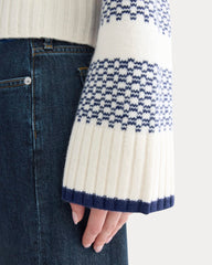 Nordic Cropped Boxy Crew in Luxe Merino | Bone/True Navy