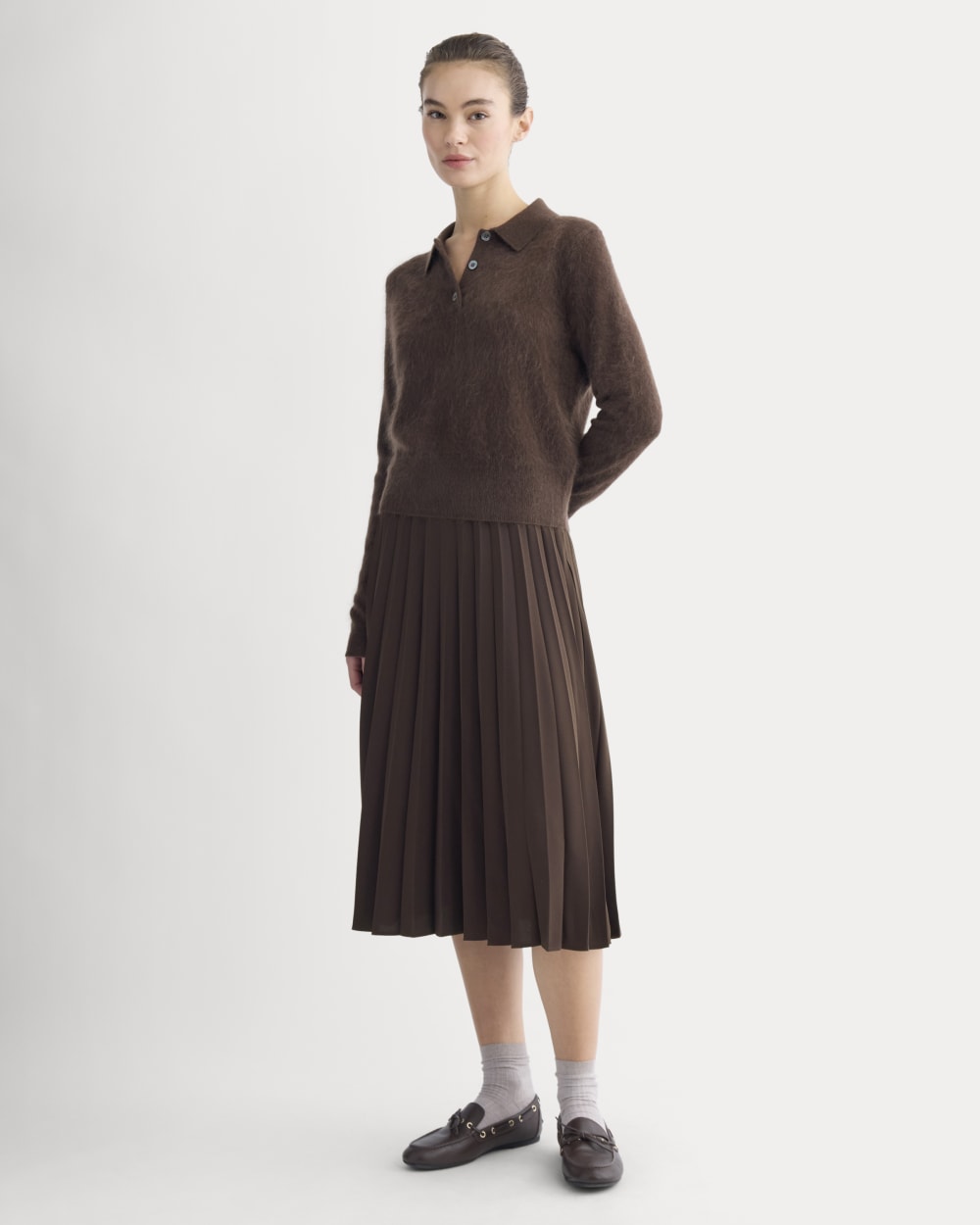 Lush Cashmere Cropped Polo Sweater | Raven