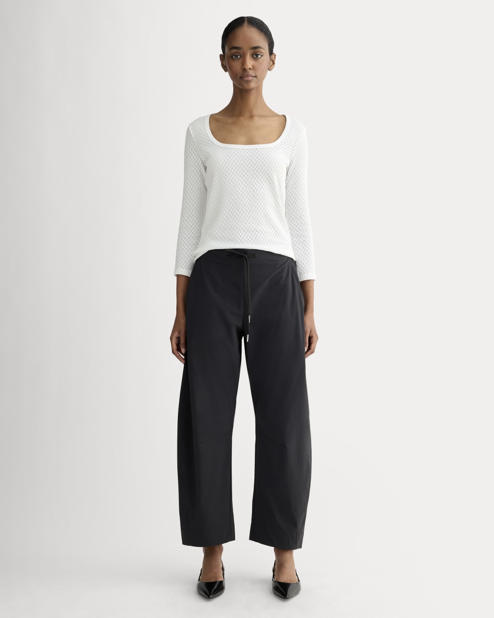 The Pointelle Scoop-Neck Top | White