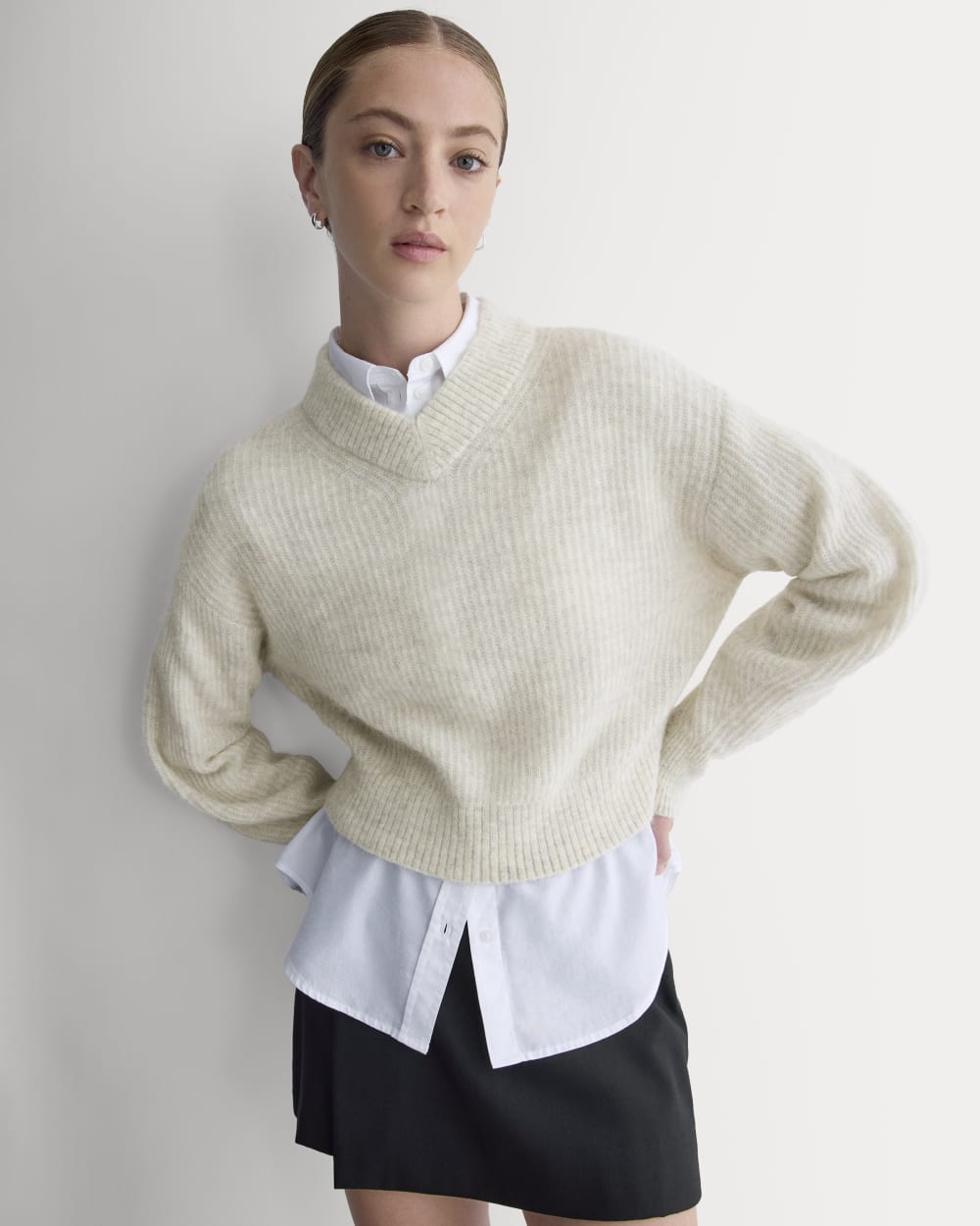 Cropped Cocoon Sweater in Alpaca | Almond