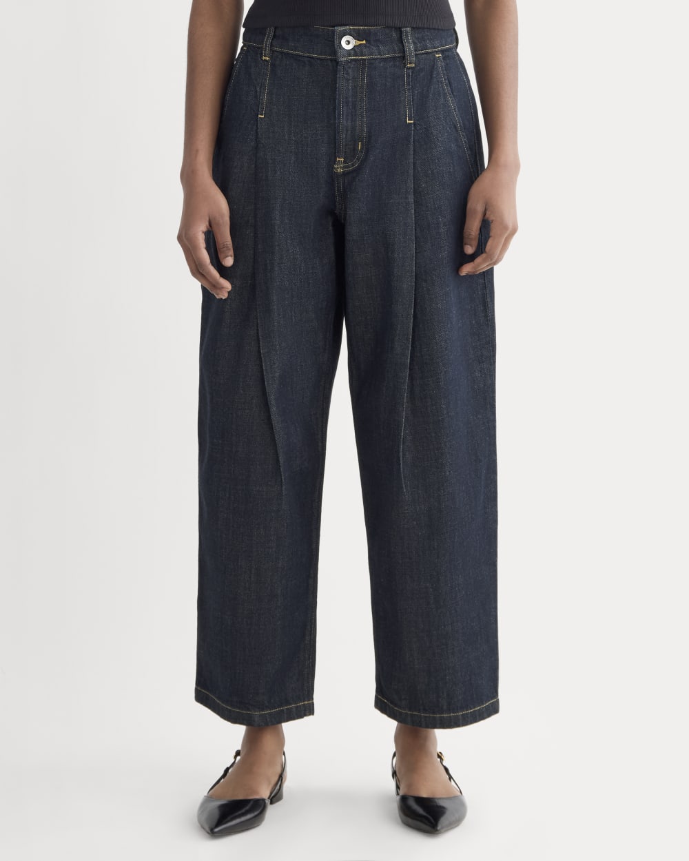The High Rise Pleated Jean | Dark Indigo