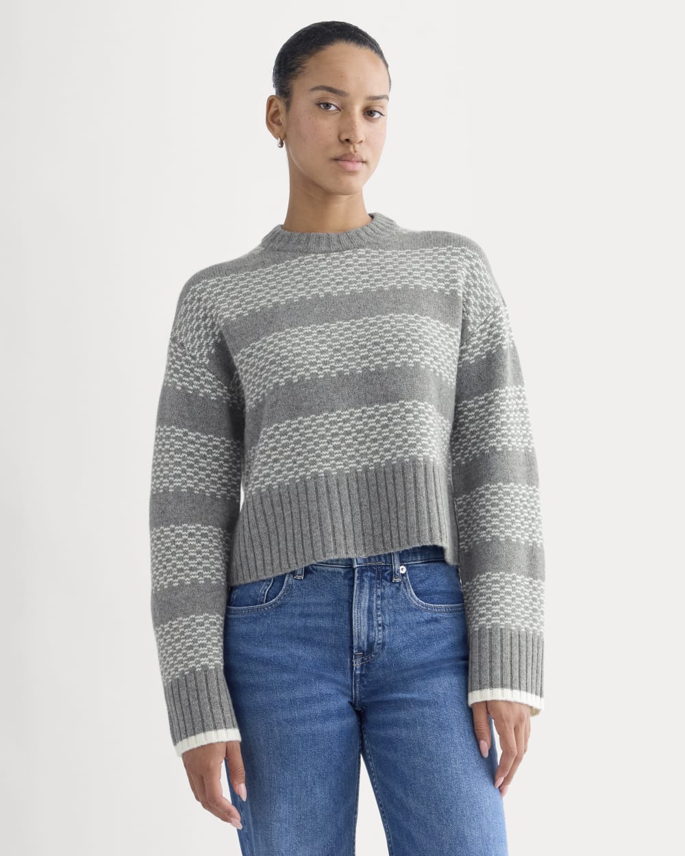 Nordic Cropped Boxy Crew in Luxe Merino | Heathered Mid Grey