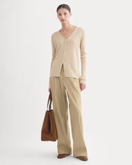 Cashmere Ribbed V-Neck Cardigan | Heather Light Camel