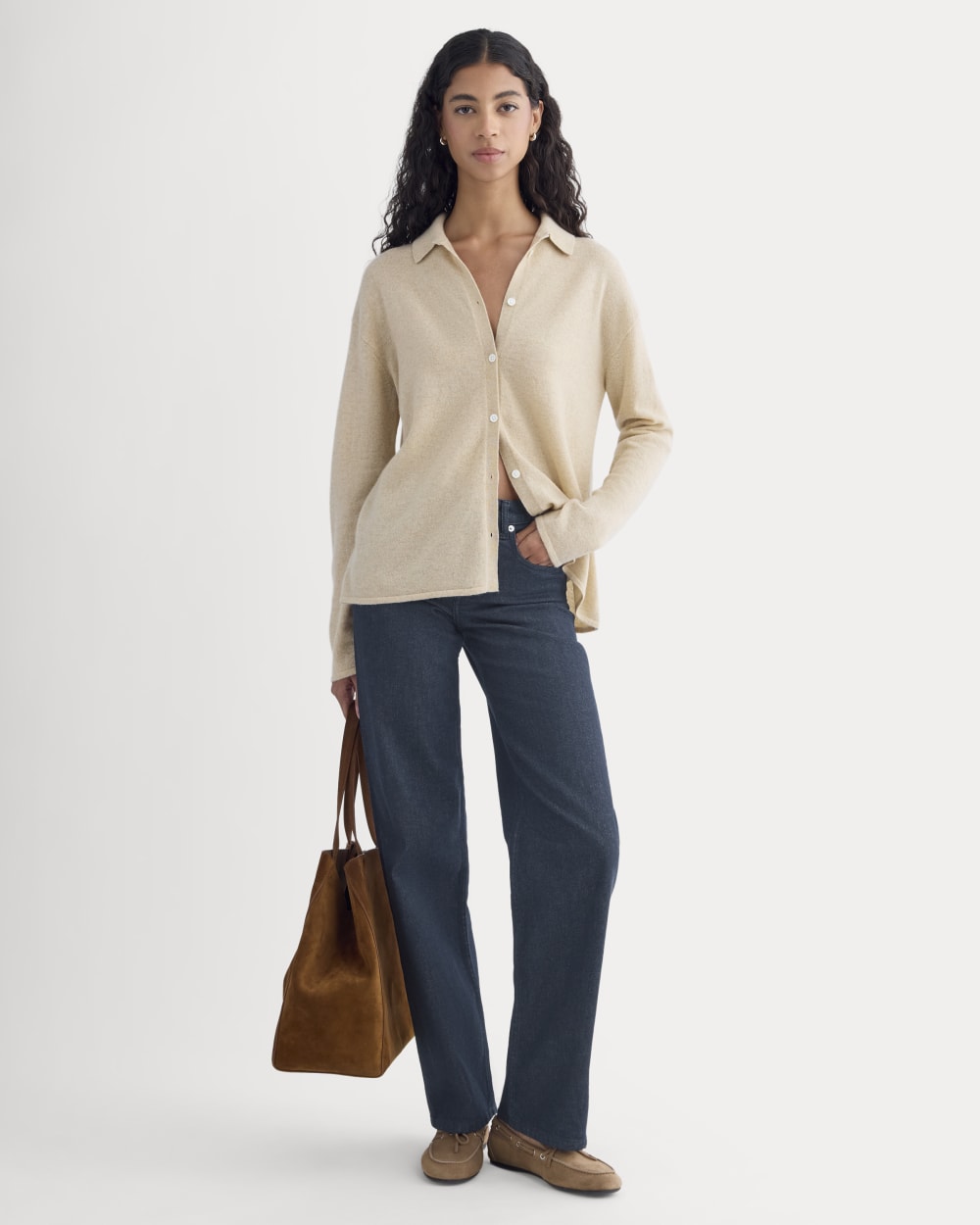 Cashmere Button-Up Shirt | Heather Light Camel