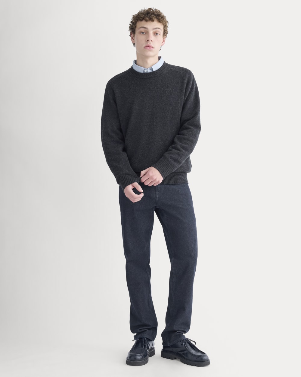 Midweight Cashmere Crew | Heathered Black