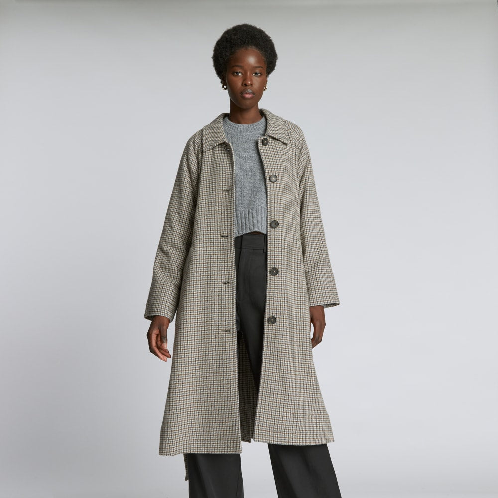The Italian ReWool® Trench | Pewter Houndstooth