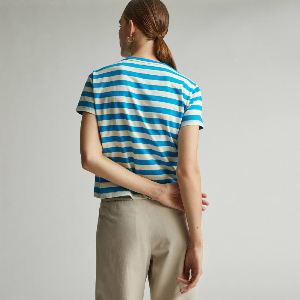 The Box-Cut Tee in Essential Cotton | Horizon Blue / Canvas Tan | No Pocket