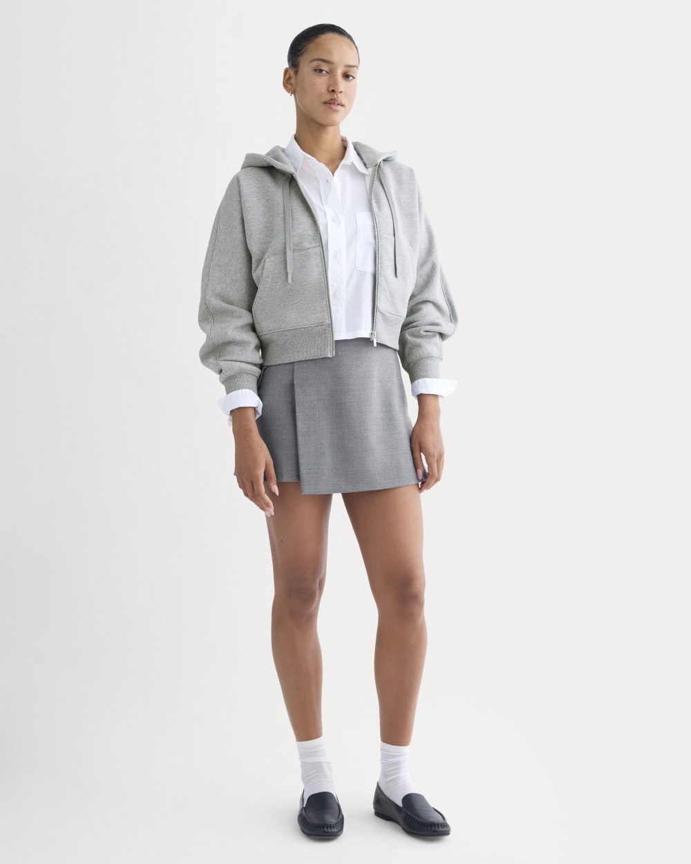 Luxe Fleece Full-Zip Cropped Hoodie | Vintage Heather Grey