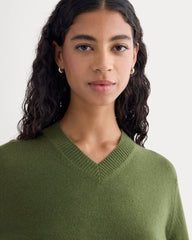Cashmere Cropped High-V Sweater | Forest Green