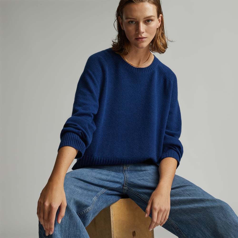 The Cashmere Boxy Crew | Bright Navy