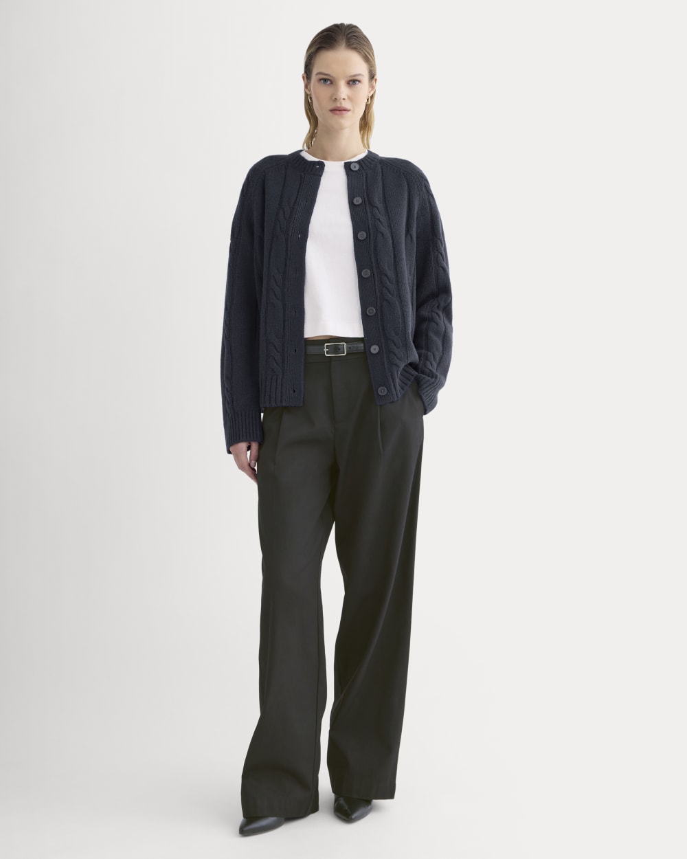 Cable Cardigan in Extrafine Luxe Merino | Navy